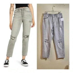 BP Mom Jeans Size 33 High Rise Distressed Gray Washed No Stretch Denim NEW